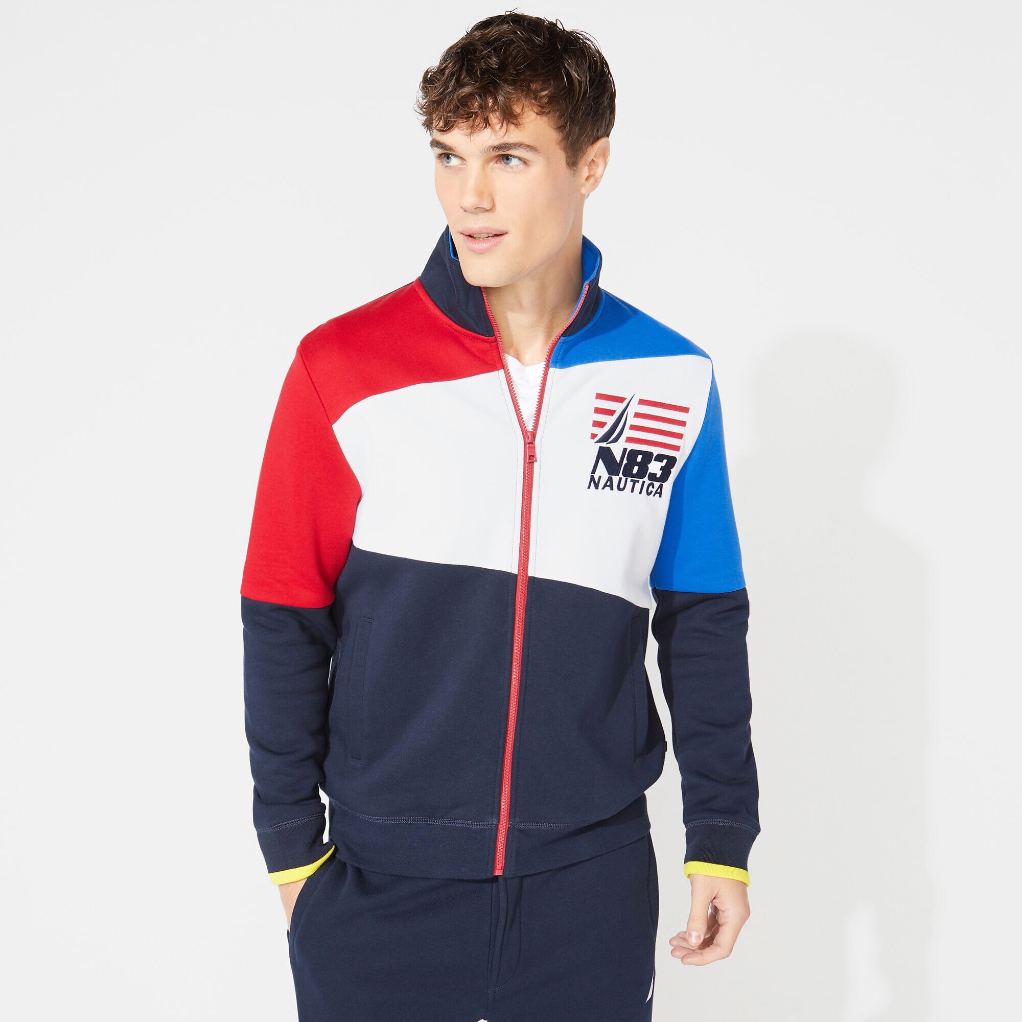 COLORBLOCK GRAPHIC TRACK JACKET,Navy,large
