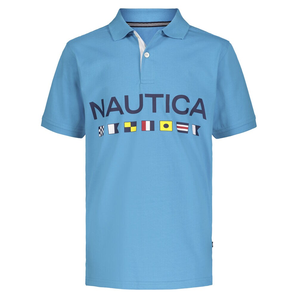 BOYS' LOGO AND FLAG PRINT POLO (8-20),Star Turquoise,large