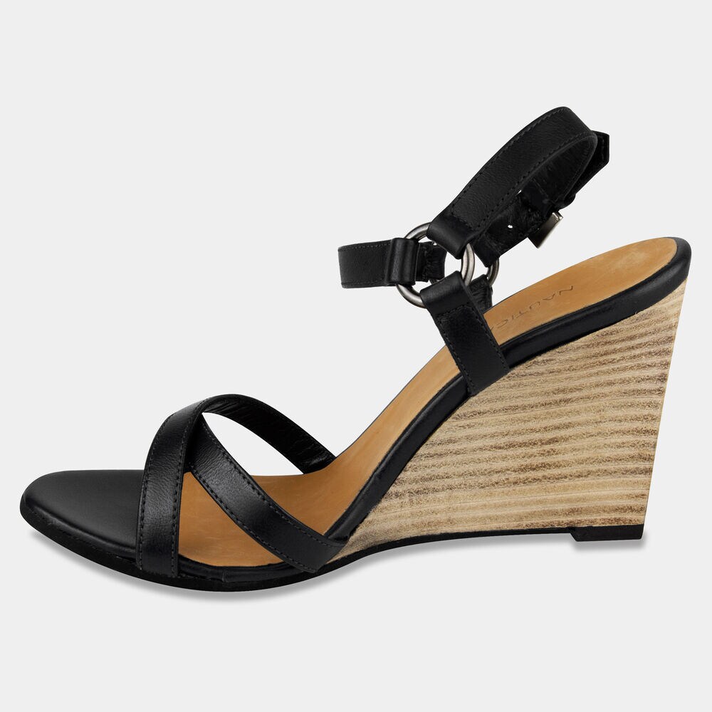 Isabella Strappy Leather Wedge,True Black,large