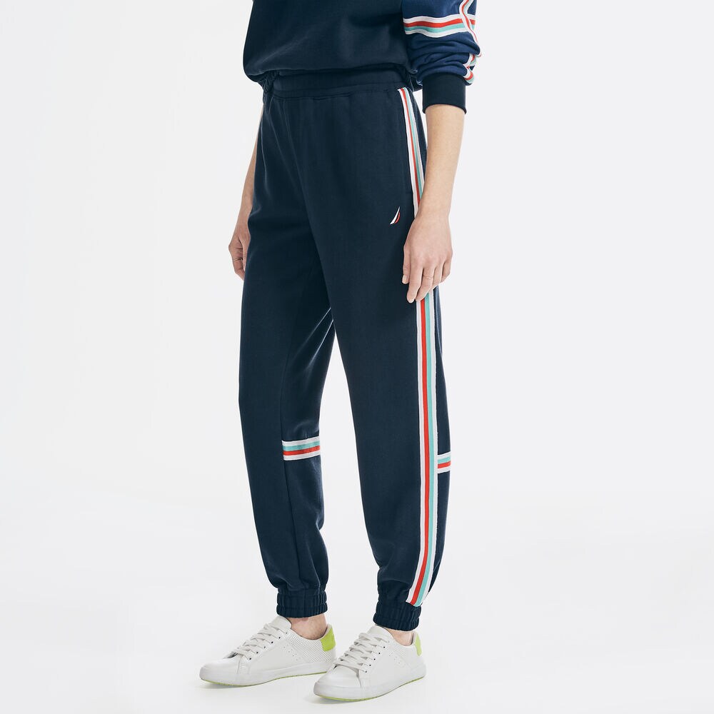 FLEECE SIDE-STRIPE SWEATPANT,Navy,large