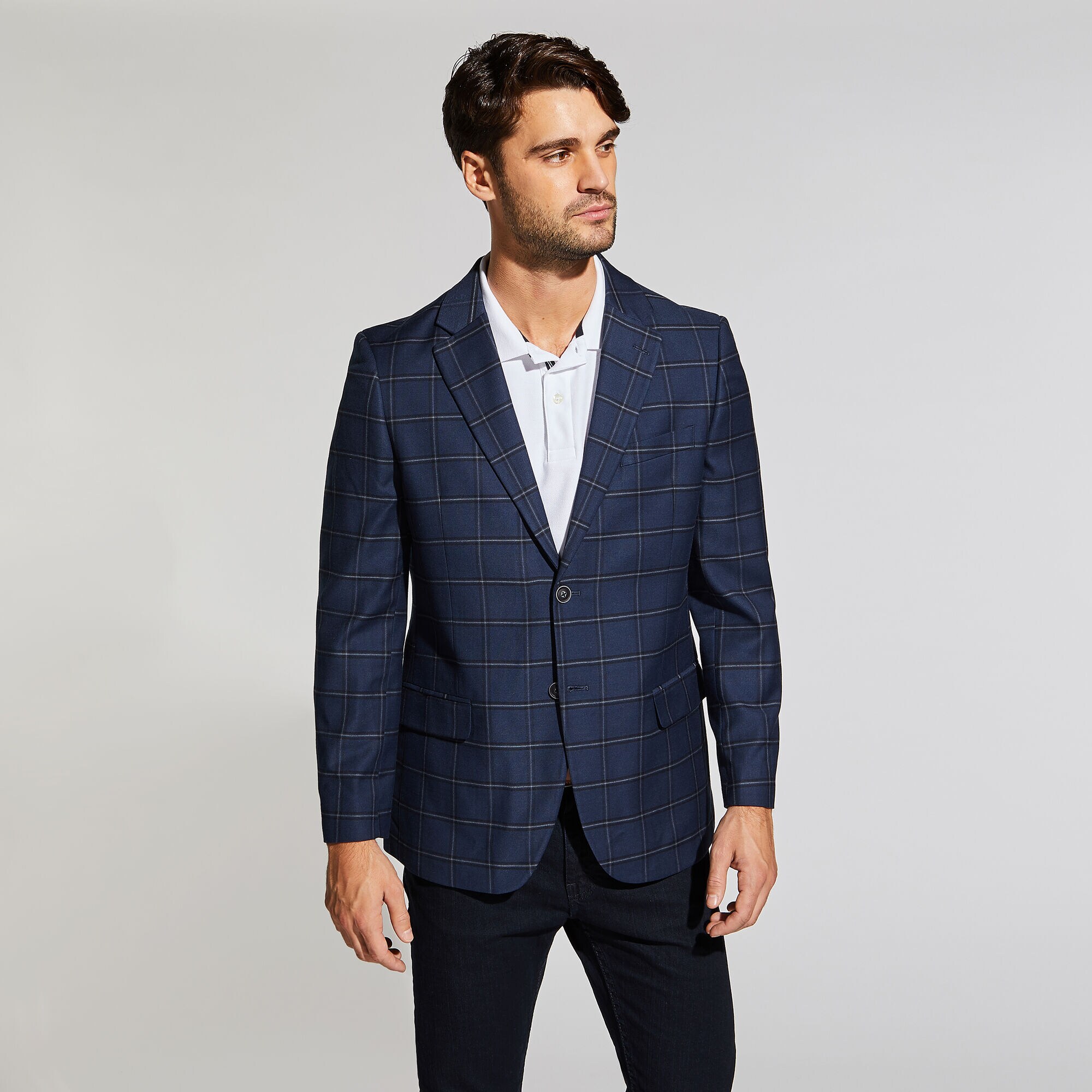 BRANFORD STRETCH BLAZER IN NAVY WINDOWPANE | Nautica