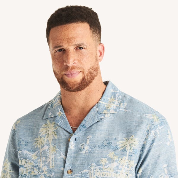 Big & Tall Printed Short-Sleeve Camp Linen Shirt