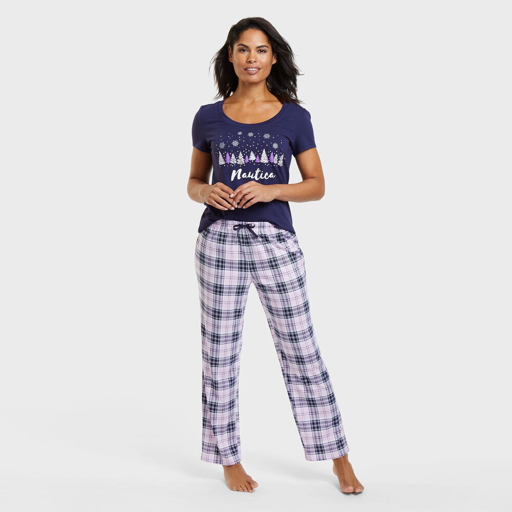Land Plaid Pajama Set,Mauve Glow,large