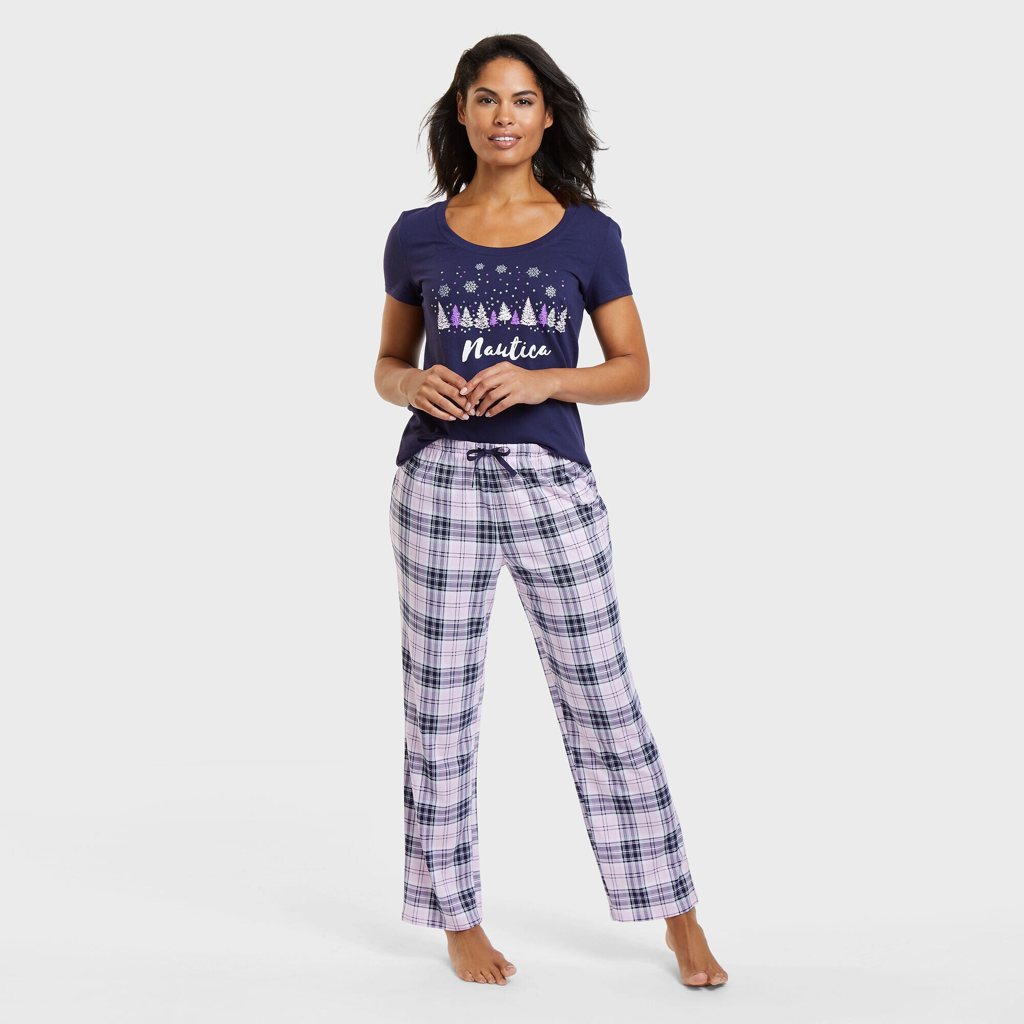 Land Plaid Pajama Set,Mauve Glow,large