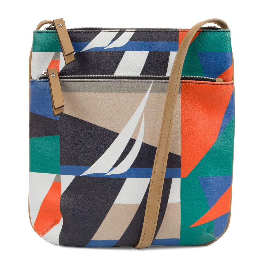 Banyan Printed North South Crossbody Bag,Spicy Orange,large