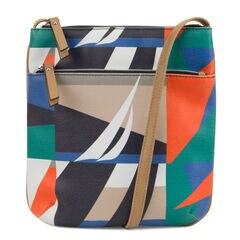 Banyan Printed North South Crossbody Bag,Spicy Orange,large
