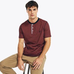 STRIPED SHORT-SLEEVE HENLEY,Melonberry,large
