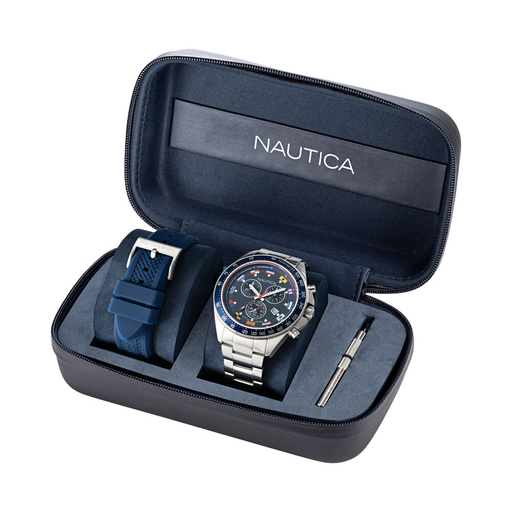 OCEAN BEACH STAINLESS STEEL AND SILICONE WATCH BOX SET,Multi,large