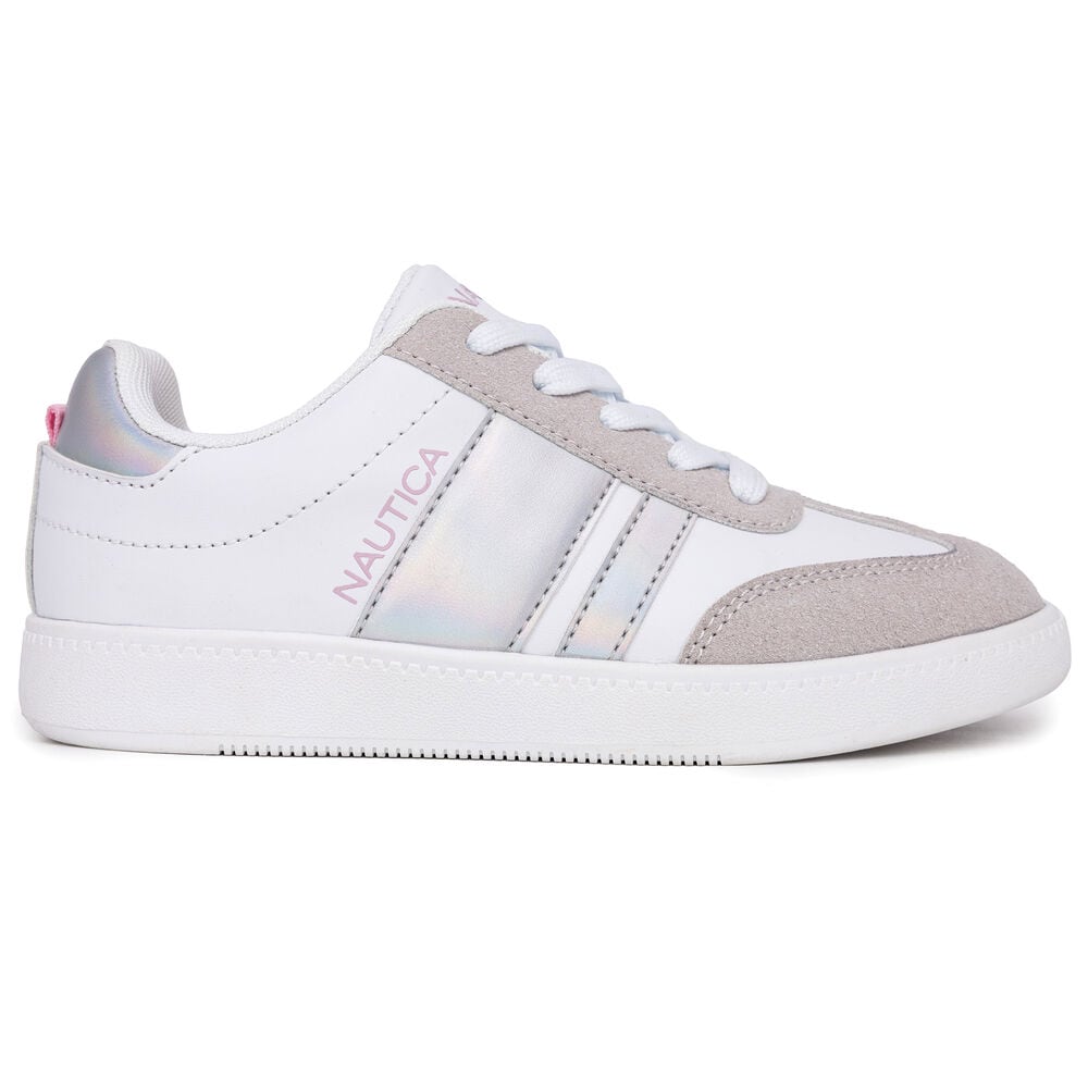 Girls' Holographic Lace-Up Sneaker,Bright White,large