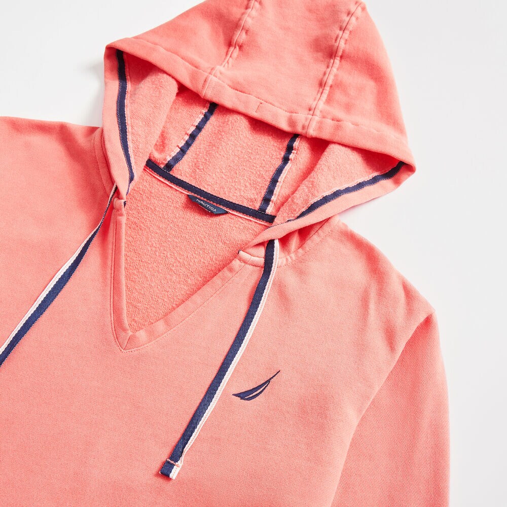V-NECK PULLOVER HOODIE,Pale Coral,large