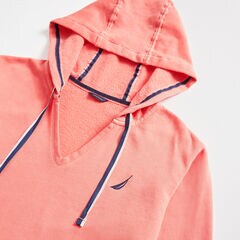 V-NECK PULLOVER HOODIE,Pale Coral,large