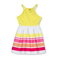 Little Girls' Halter Dress With Striped Skirt (4-6X),Yellow,large