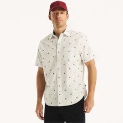 Printed Oxford Short-Sleeve Shirt,Bright White,large