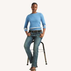 Cable-Knit Crewneck Sweater,South Beach Aqua,large