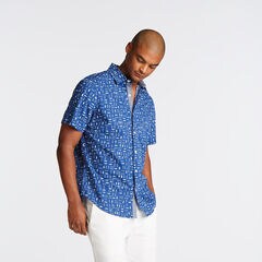 CLASSIC FIT SHORT SLEEVE SHIRT IN RETRO FISH PRINT,Clear Sky Blue,large