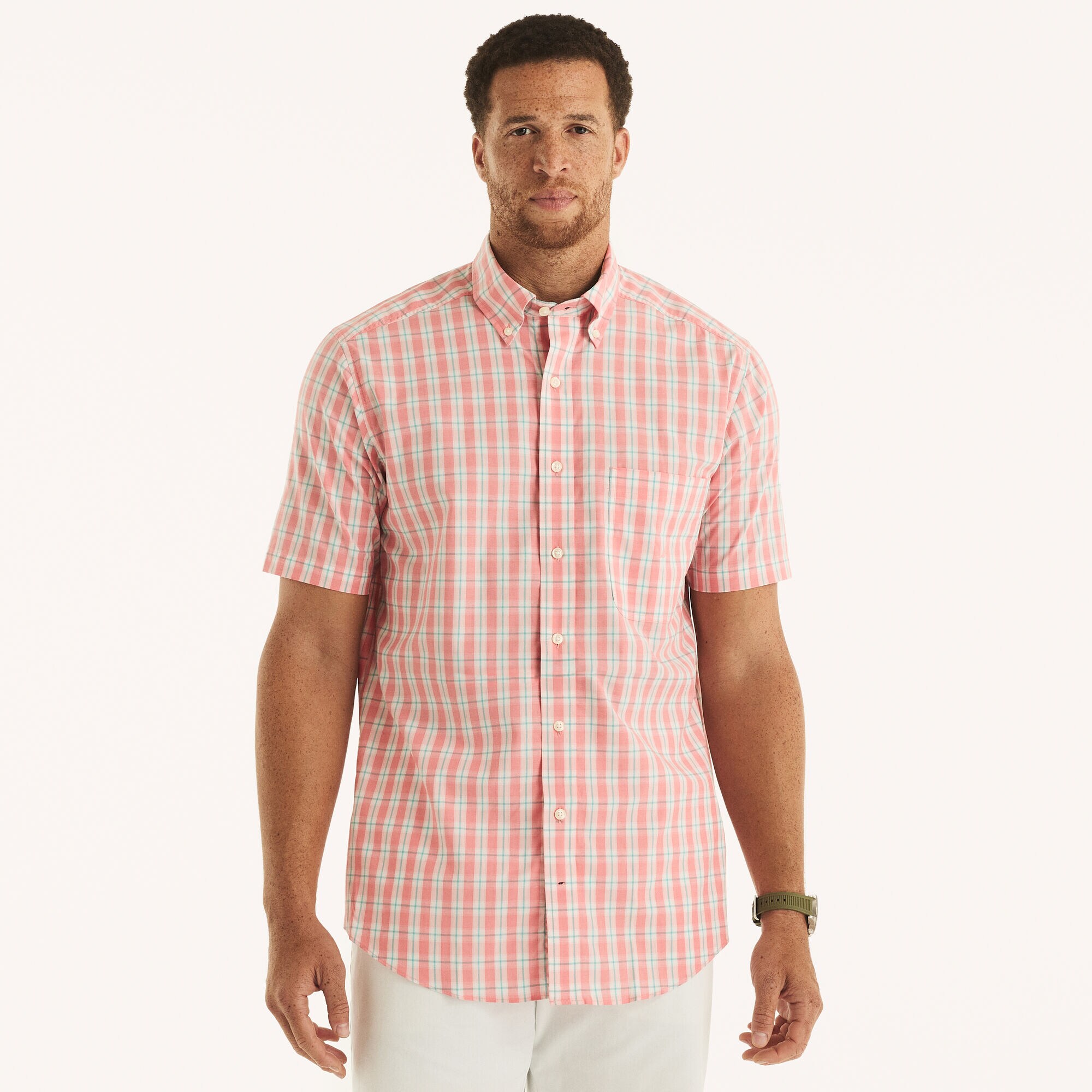 Big & Tall Classic Fit Plaid Short-Sleeve Shirt,Teaberry,large