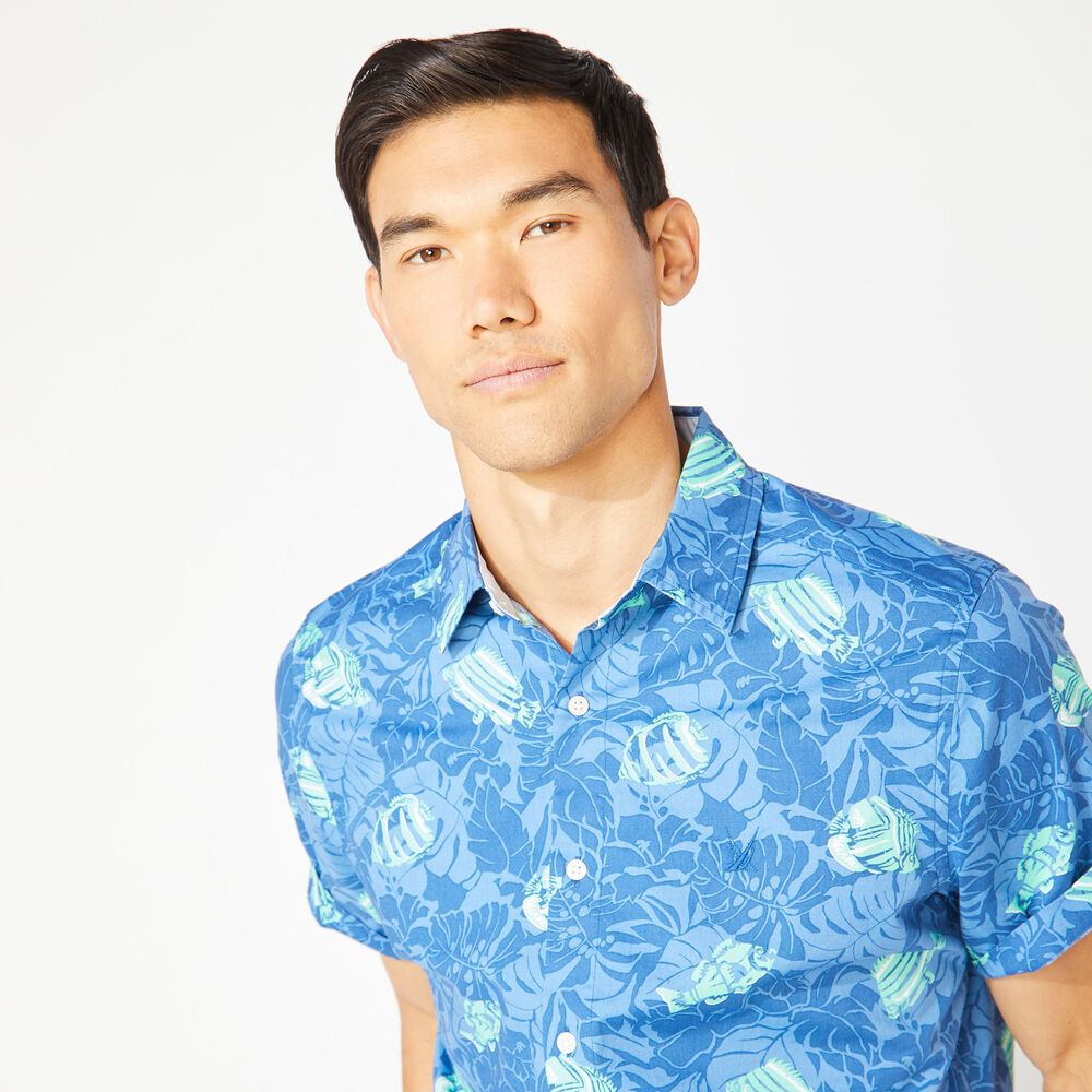 CLASSIC FIT TROPICAL FISH PRINT SHIRT,Limoges,large