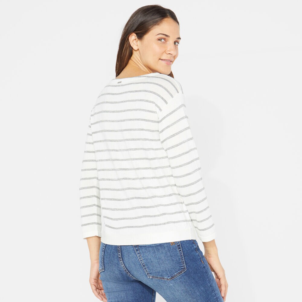 LUREX-STRIPED TIE-FRONT SWEATER,Marshmallow,large