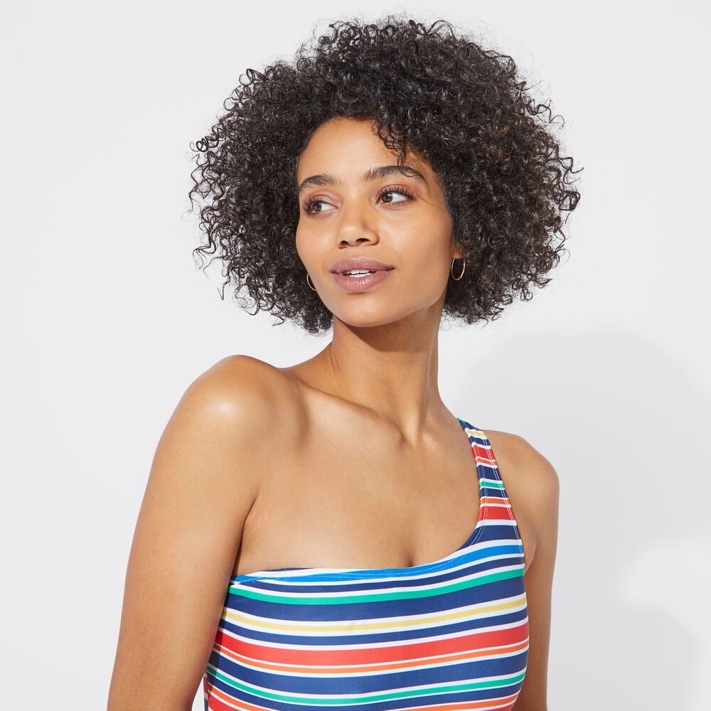 STRIPED ONE-SHOULDER ONE-PIECE SWIM,Bright White,large
