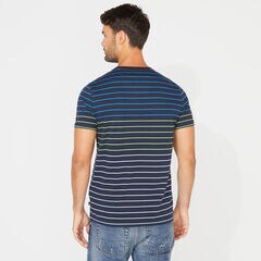 CREWNECK STRIPED T-SHIRT,Navy,large