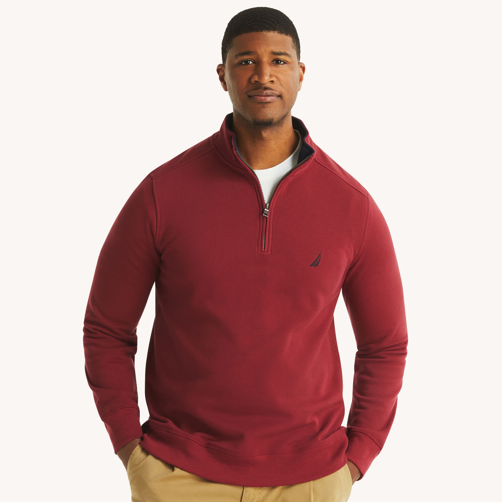 Big & Tall Quarter-Zip Fleece Sweatshirt,Vintage Berry,large