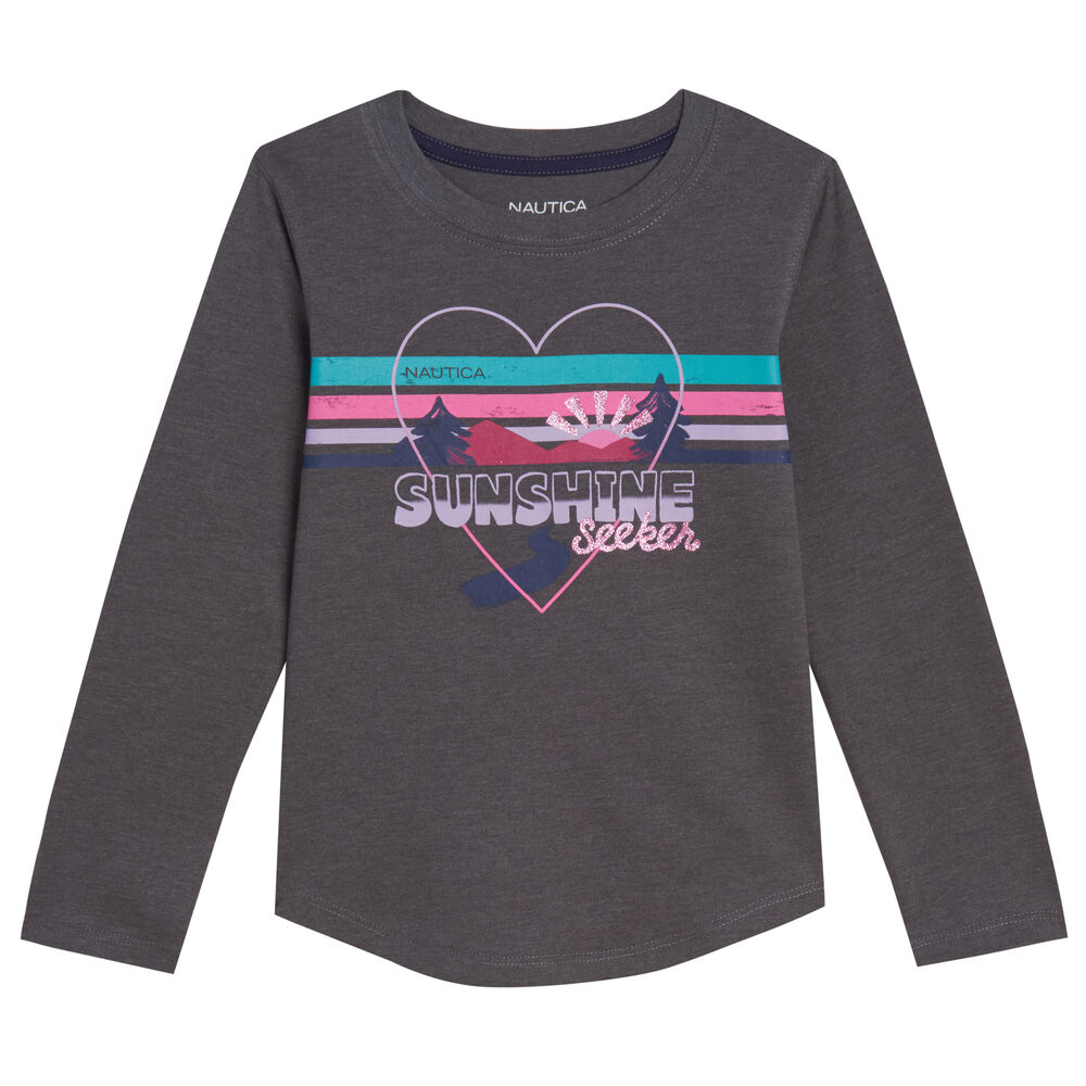 GIRLS' SUNSHINE SEEKER LONG-SLEEVE T-SHIRT (8-16),Dark Graphite heather,large
