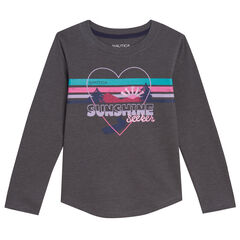 GIRLS' SUNSHINE SEEKER LONG-SLEEVE T-SHIRT (8-16),Dark Graphite heather,large