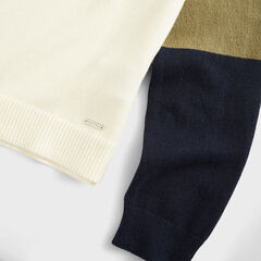 COLORBLOCK-SLEEVE KNIT SWEATER,Marshmallow,large