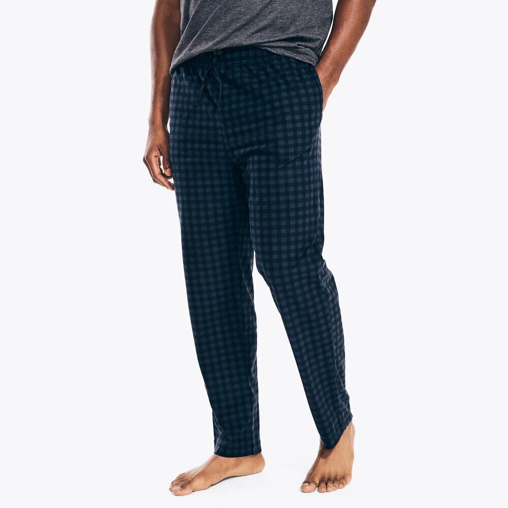 GINGHAM FLEECE SLEEP PANT,Peacoat,large