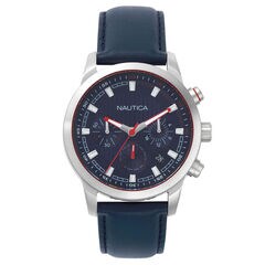 Taylor Leather Chronograph Watch - Navy,Navy,large