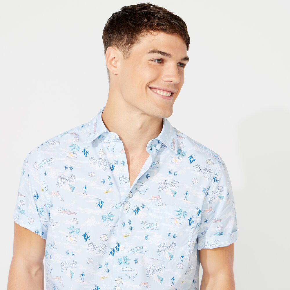 CLASSIC FIT SOUTH BEACH PRINTED SHIRT,Crystal Bay Blue,large