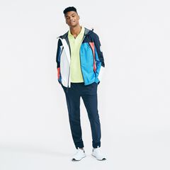 COLORBLOCK HOODED JACKET,Navy,large