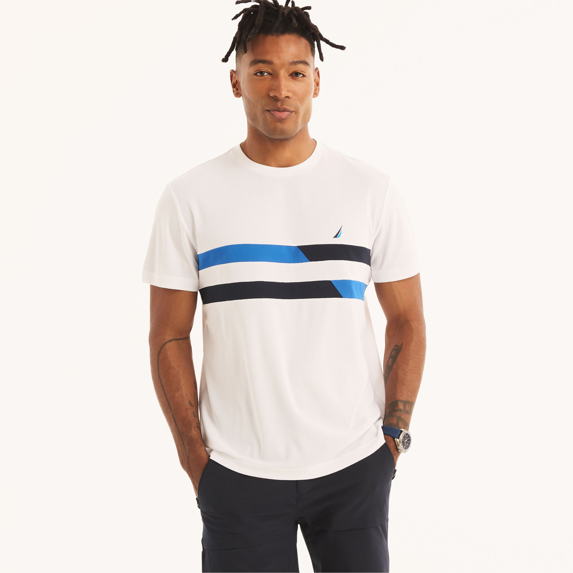 Navtech Crewneck Colorblock T-Shirt,Bright White,large