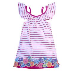 GIRLS' STRIPE FLORAL PRINT COLD-SHOULDER DRESS (8-16),Tango Red,large