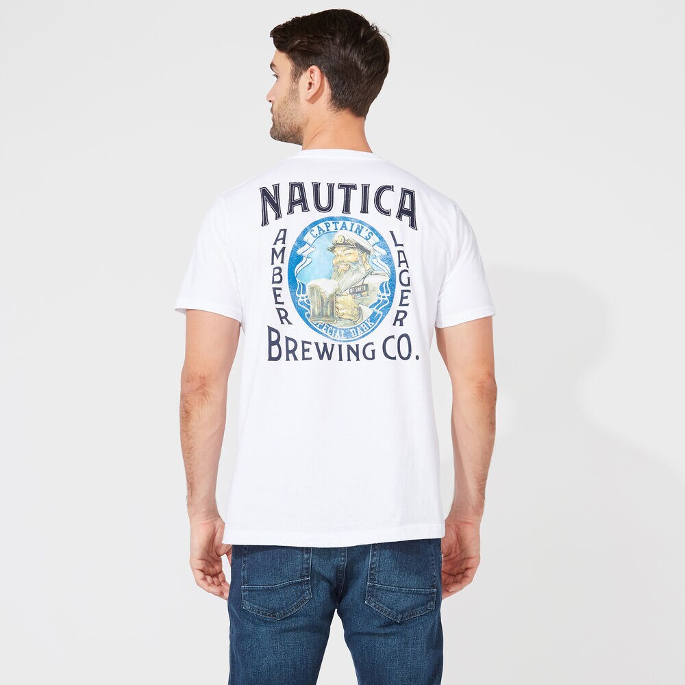 SHORT SLEEVE AMBER LAGER PRINT T-SHIRT,Bright White,large