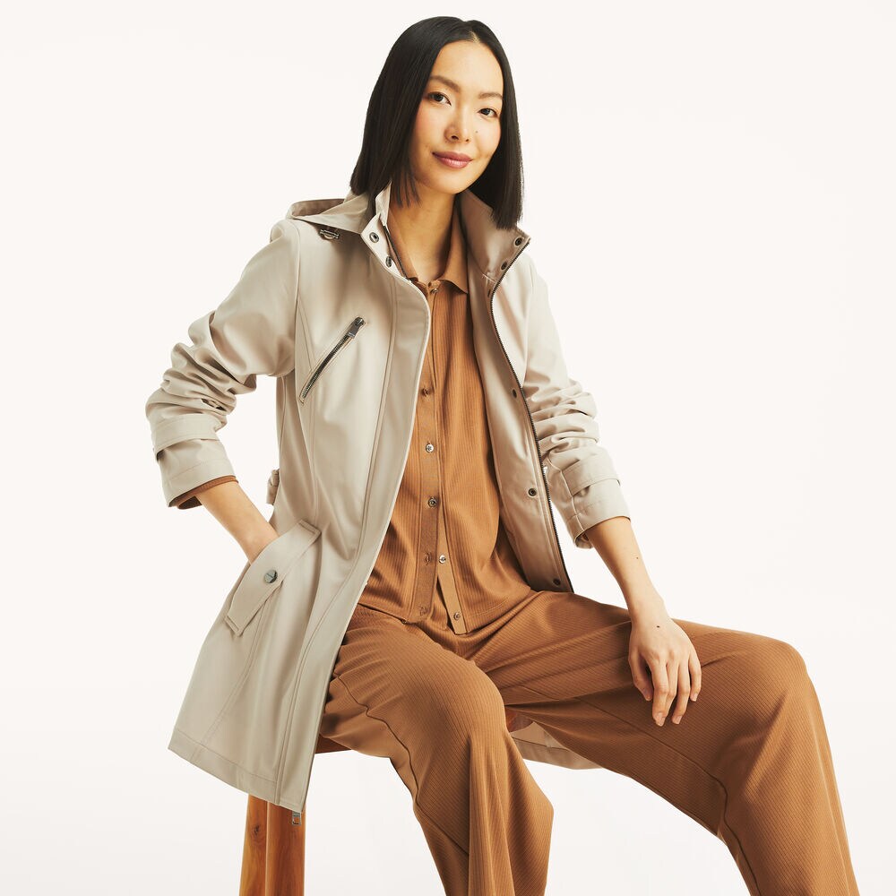 Belted Full-Zip Coat,Champagne,large