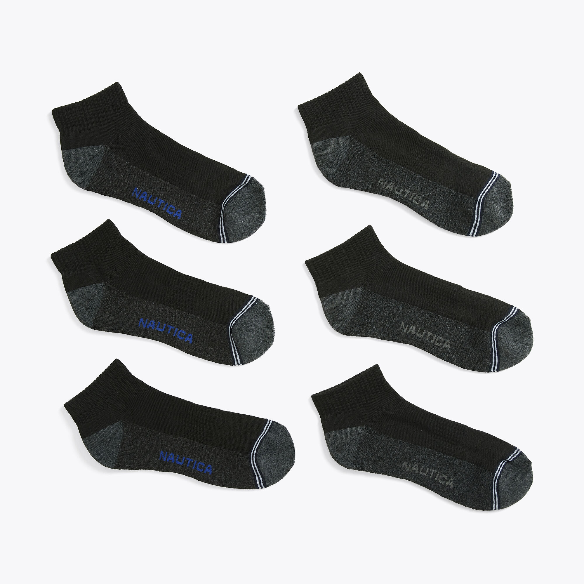 ATHLETIC LOGO QUARTER SOCKS, 6-PACK,Black,large