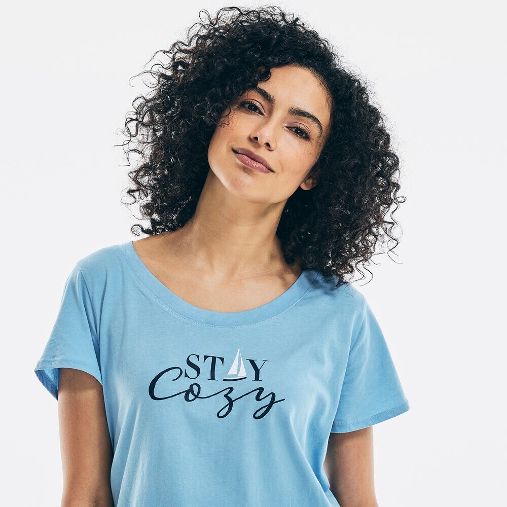 STAY COZY GRAPHIC SHORT SLEEVE PAJAMA SET,Rolling River Wash,large