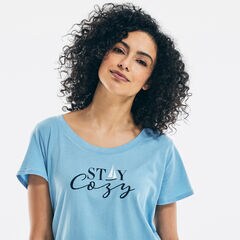 STAY COZY GRAPHIC SHORT SLEEVE PAJAMA SET,Rolling River Wash,large