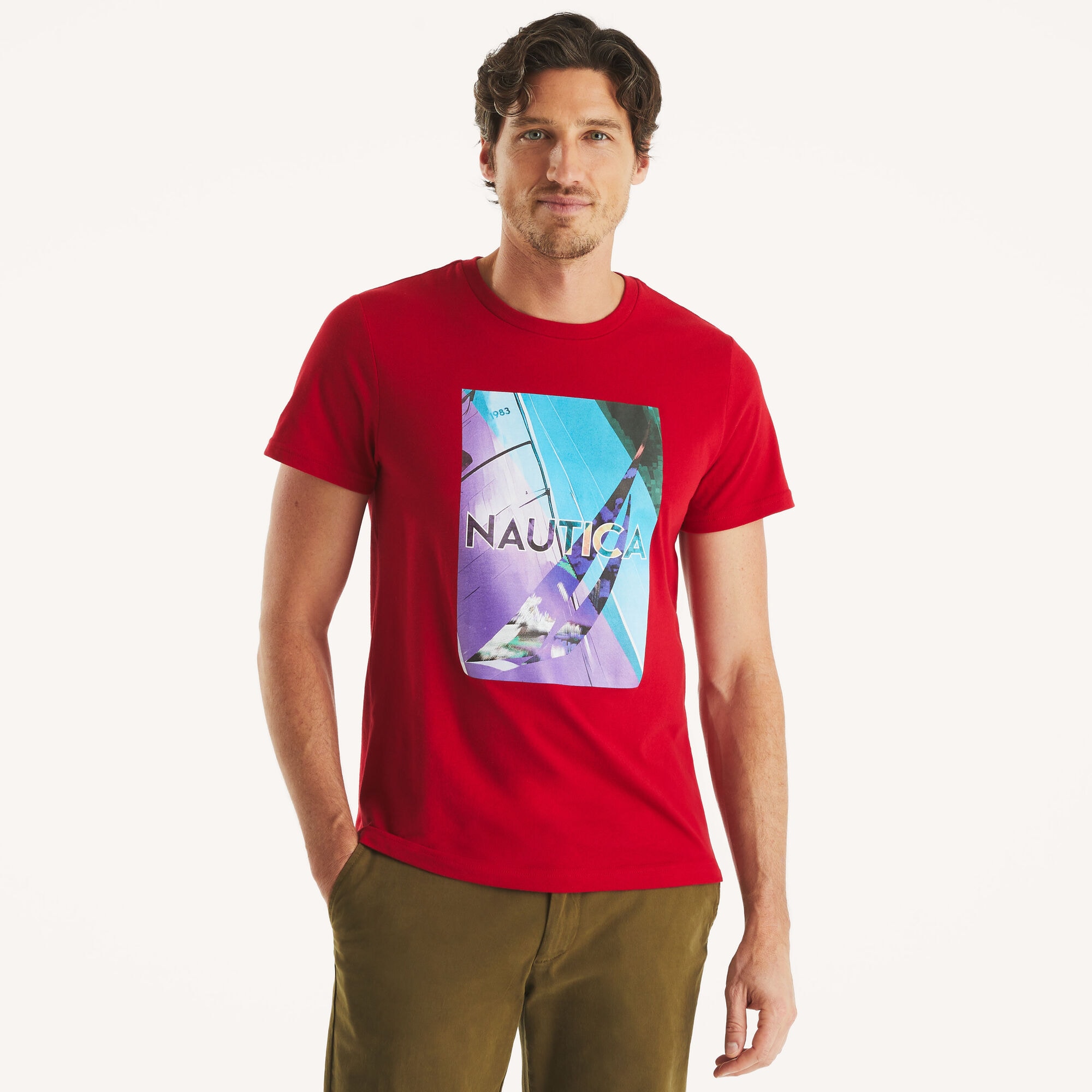 Modern Sailing Graphic T-Shirt,Nautica Red,large