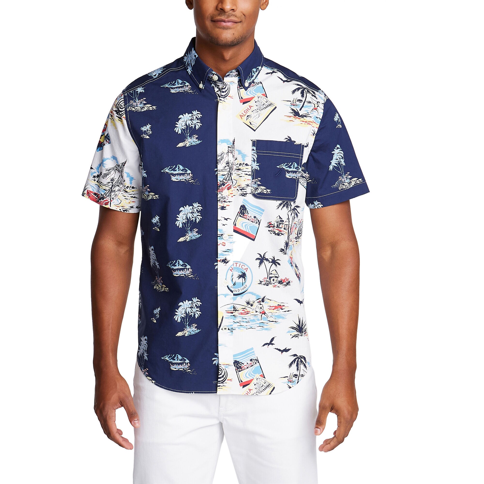 BIG & TALL TWO-TONE SHORT SLEEVE SHIRT,Bright White,large