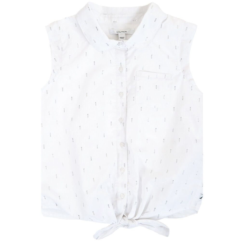 Girls' Tie-Front Sleeveless Top (8-16),Sail White,large