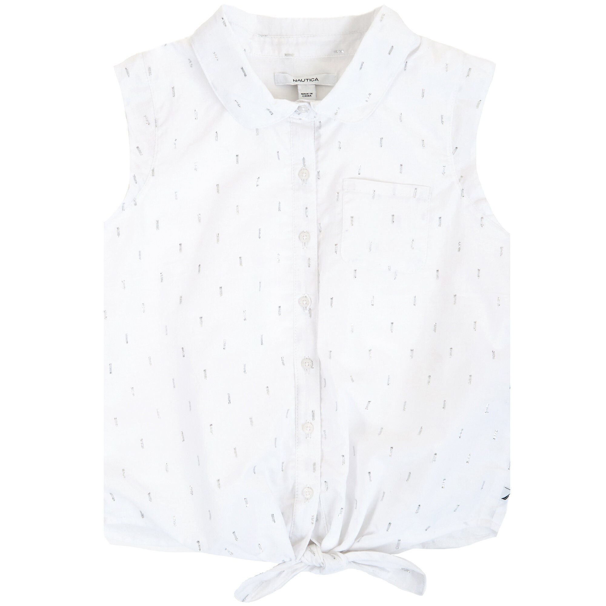 Girls' Tie-Front Sleeveless Top (8-16),Sail White,large