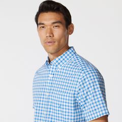BIG & TALL PLAID SHORT-SLEEVE SHIRT,Clear Sky Blue,large