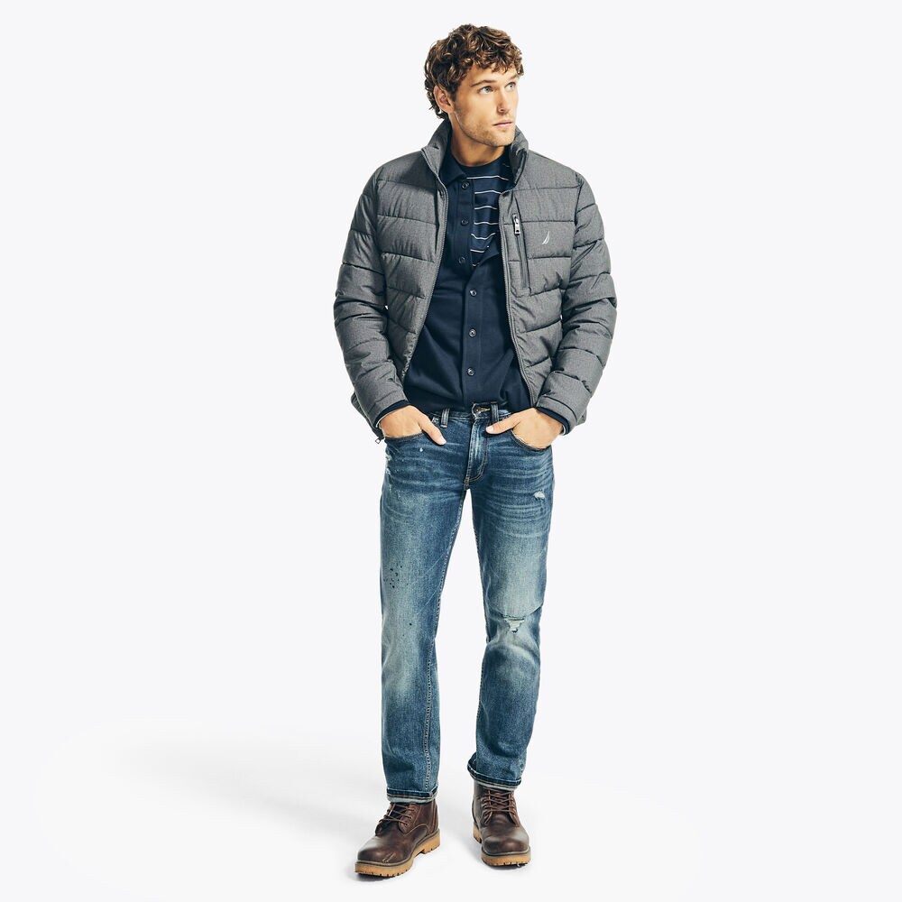 QUILTED PUFFER JACKET,Grey Heather,large