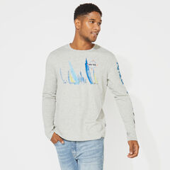 LONG SLEEVE SAILBOAT PRINT T-SHIRT,Grey Heather,large
