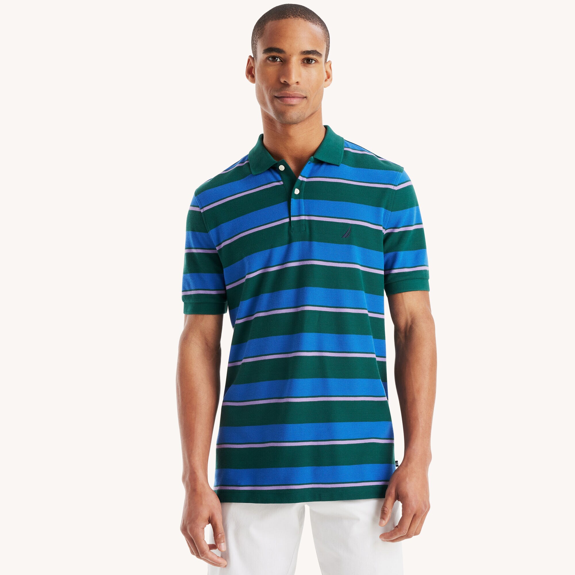 Classic Fit Striped Deck Polo,Olive,large