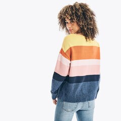 SUNSET STRIPE BOAT-NECK SWEATER,Stellar Blue Heather,large