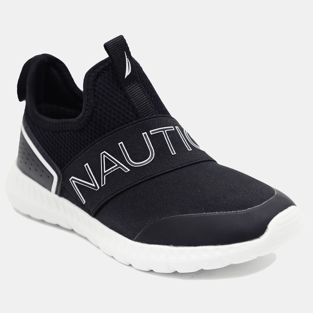 BOYS' LOGO STRAP SLIP-ON SNEAKER,Black,large