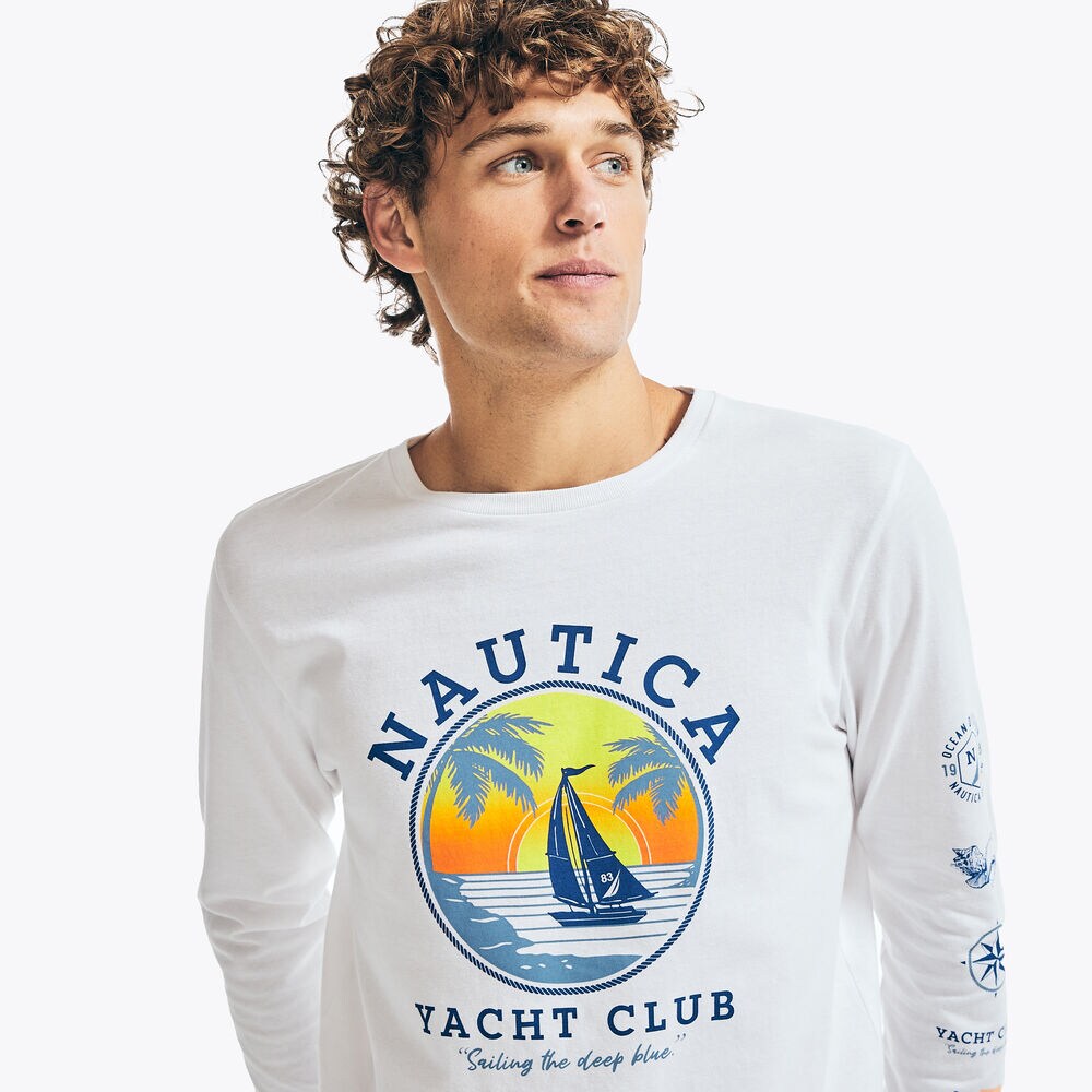 OCEAN VIBES GRAPHIC LONG-SLEEVE T-SHIRT,Bright White,large